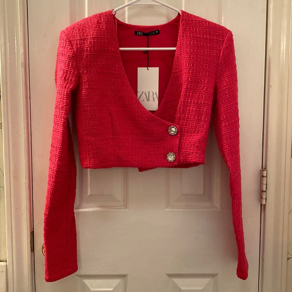 Zara Hot Pink Crop Blazer